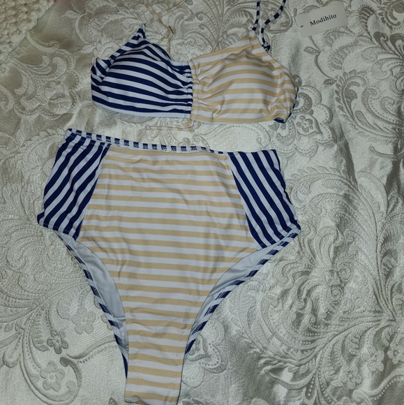 Modihito striped blue and yellow Bikini - Picture 4 of 4